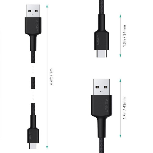 CB-CA2 OEM nylonowy kabel Quick Charge USB C-USB A | FCP | AFC | 2m | 5 Gbps | 3A | 60W PD | 20V-4502614
