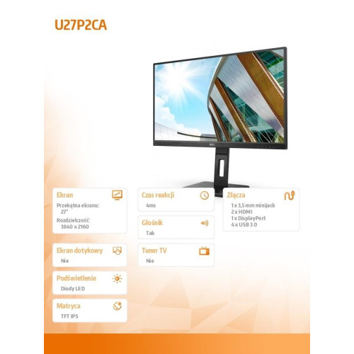 Monitor U27P2CA 27 IPS 4K HDMIx2 DP USB-C Pivot -4502962