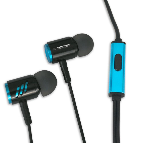 Słuchawki douszne metalowe z mikrofonem Czarno-niebieskie-4506012