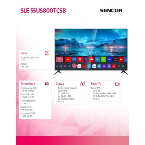 Telewizor 55 cali Smart 4K SLE 55US800TCSB HDR 10,DVB-T/T2/C/S/S2 -4506214