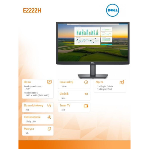 Monitor E2222H 21,5 cali LED 1920x1080/VGA/DP/3Y -4507914