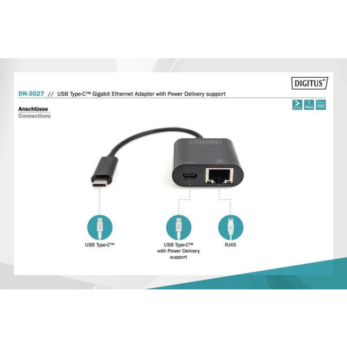 Karta sieciowa przewodowa USB 3.0 Typ C do RJ45 Gigabit Ethernet oraz 1xUSB Typ C z PD 2.0-4508642