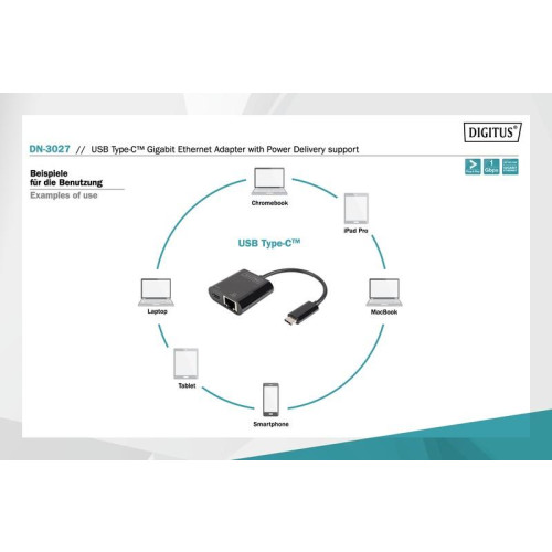 Karta sieciowa przewodowa USB 3.0 Typ C do RJ45 Gigabit Ethernet oraz 1xUSB Typ C z PD 2.0-4508644