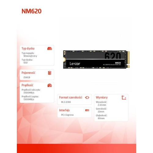 Dysk SSD NM620 256GB NVMe M.2 2280 3300/1300MB/s-4509750