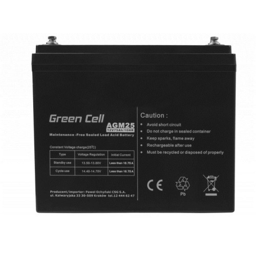 GREEN CELL AKUMULATOR ŻELOWY AGM25 12V 75AH-4728480