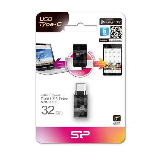 Pendrive Silicon Power Mobile C31 32GB USB 3.2 Typ-A, Typ-C Czarny-4811574
