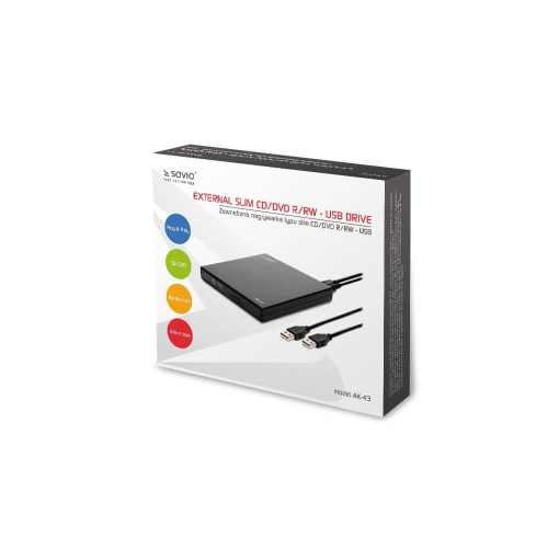 SAVIO NAGRYWARKA ZEWNĘTRZNA TYPU SLIM CD/DVD R/RW – USB 2.0 AK-43-4872231