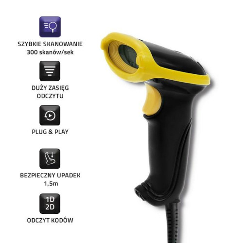 QOLTEC LASEROWY CZYTNIK KODÓW 1D | 2D | USB | CZARNY-4874589
