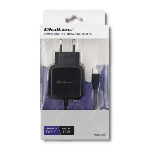QOLTEC ŁADOWARKA SIECIOWA USB TYP C, 5V, 2.4A, 12W, CZARNA-4882107