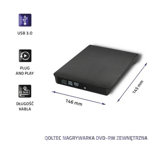 QOLTEC NAGRYWARKA DVD-RW ZEWNĘTRZNA | USB 3.0 | CZARNA-4883201