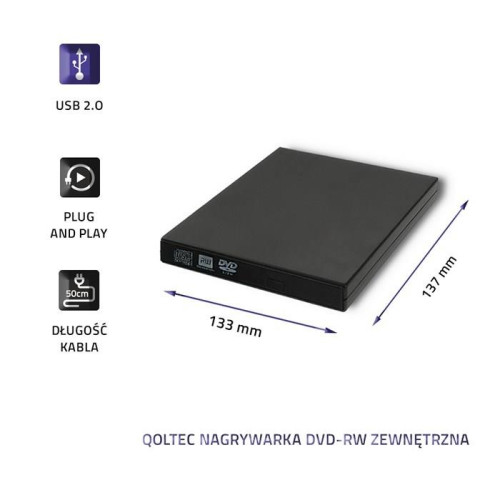 QOLTEC NAGRYWARKA DVD-RW ZEWNĘTRZNA | USB 2.0 | CZARNA-4883205