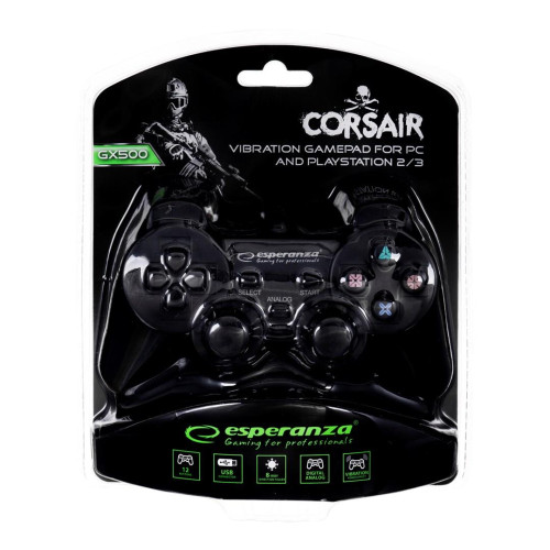 Gamepad Esperanza EG106 (PC, PS2, PS3; kolor czarny)-4899826