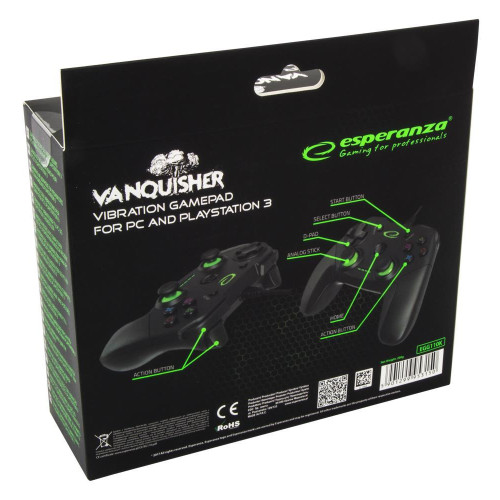 Gamepad Esperanza Vanquisher EGG110K (PC, PS3; kolor czarny, kolor zielony)-517074