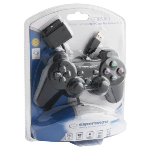 Gamepad Esperanza EG106 (PC, PS2, PS3; kolor czarny)-517165