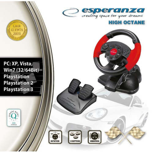 Kierownica z wibracjami Esperanza High Octane EG103 (PC, PS2, PS3; kolor czarny)-517172