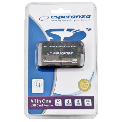 Czytnik kart Esperanza EA117 (Zewnętrzny; Memory Stick Duo, MicroSD (przez adapter), MMC, SD, SDHC, SDXC)-544768