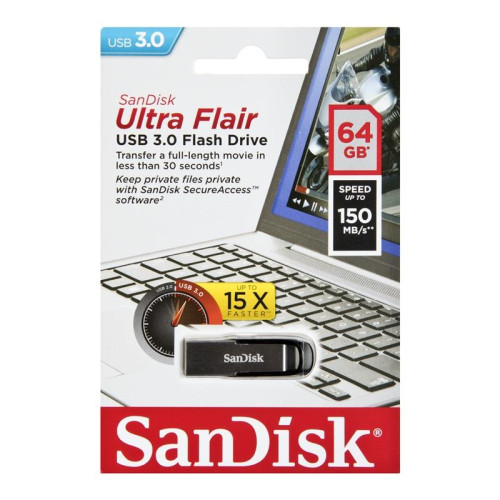 Pendrive SanDisk Ultra Flair SDCZ73-064G-G46 (64GB; USB 3.0; kolor srebrny)-554905