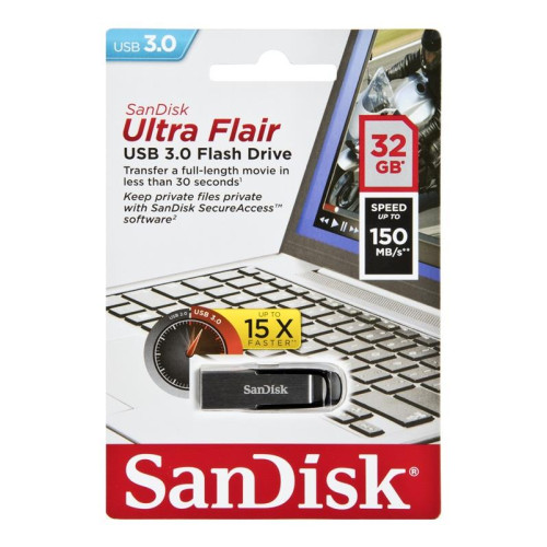 Pendrive SanDisk Ultra Flair SDCZ73-032G-G46 (32GB; USB 3.0; kolor srebrny)-555396