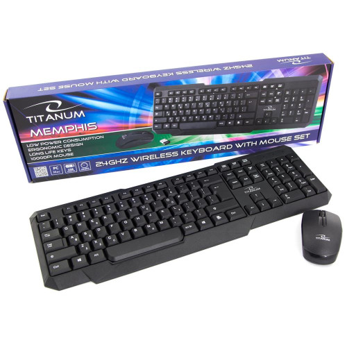 Zestaw klawiatura + mysz TITANUM MEMPHIS TK108 (USB; (US); kolor czarny; optyczna; 1000 DPI)-558341