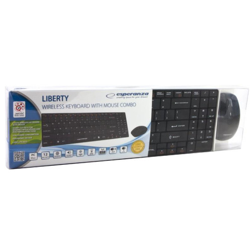 ZESTAW BEZPRZEWODOWY KLAWIATURA SLIM + MYSZ 2,4 GHz EK122K LIBERTY CZARNY-599696