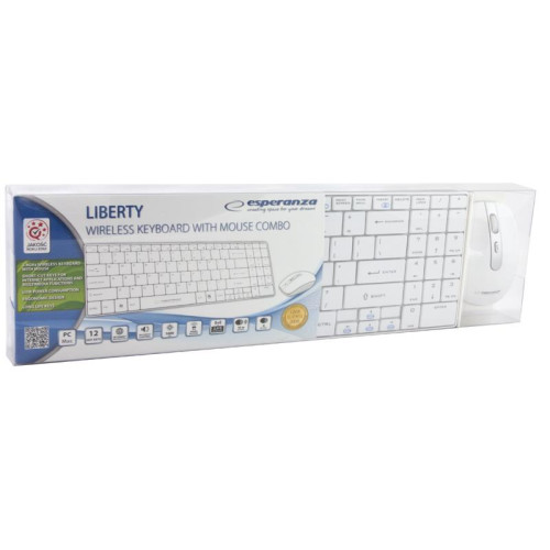ZESTAW BEZPRZEWODOWY KLAWIATURA SLIM + MYSZ 2,4 GHz EK122W LIBERTY BIAŁY-599698