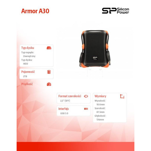 ARMOR A30 2TB USB 3.0 BLACK-ORANGE / PANCERNY / wstrząsoodporny-601741