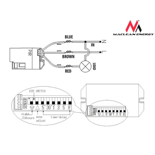 Czujnik ruchu pir z zewnętrznym sensorem 800W 360s MCE32 -606650