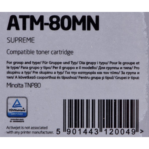 Activejet ATM-80MN Toner (zamiennik Konica Minolta TNP80M; Supreme; 9000 stron; purpurowy)-6073534