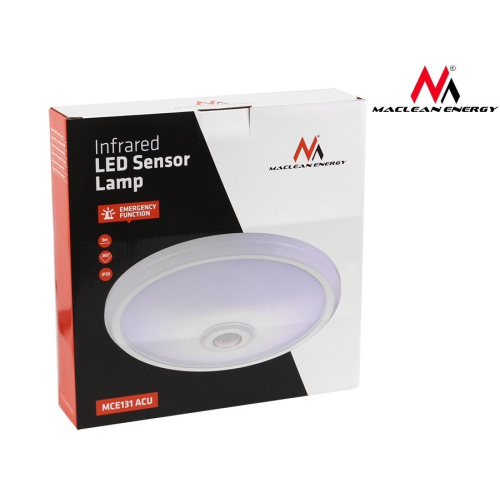 Plafon LED 12W z czujnikiem pir i zasilaniem awaryjnym, MCE131 ACU zasięg 6m-616939