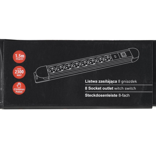 MACLEAN LISTWA ZASILAJĄCA 8 GNIAZD PODŚWIETLANY WŁĄCZNIK OCHRONA DLA DZIECI MCE11-6270378