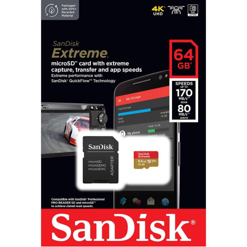 SANDISK EXTREME microSDXC 64 GB 170/80 MB/s A2-6491216