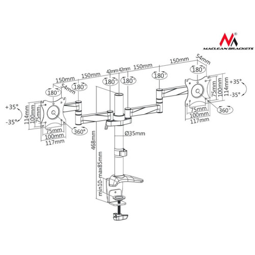 Uchwyt biurkowy do dwóch monitorów LCD MC-714 13-27
