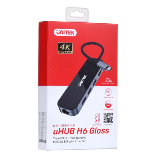UNITEK HUB USB-C 3.1, RJ-45,3XUSB-A,HDMI,4K,PD100W-6651366