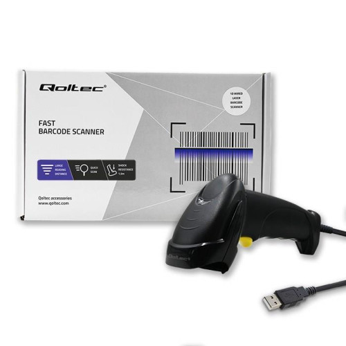QOLTEC CZYTNIK KODÓW KRESKOWYCH LASEROWY | 1D | USB | CZARNY-6741992