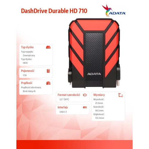 DashDrive Durable HD710 1TB 2.5'' USB3.1 Czerwony-677656