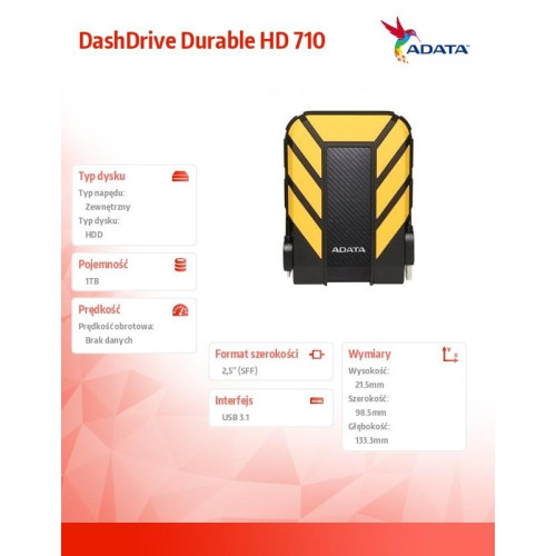 DashDrive Durable HD710 1TB 2.5'' USB3.1 Żółty-677658