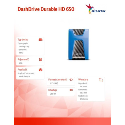 DashDrive Durable HD650 2TB 2.5'' USB3.1 Niebieski-677660