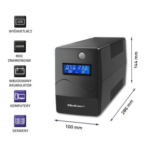 QOLTEC ZASILACZ AWARYJNY UPS 450VA | 240W | LCD | USB | RJ45-6996679