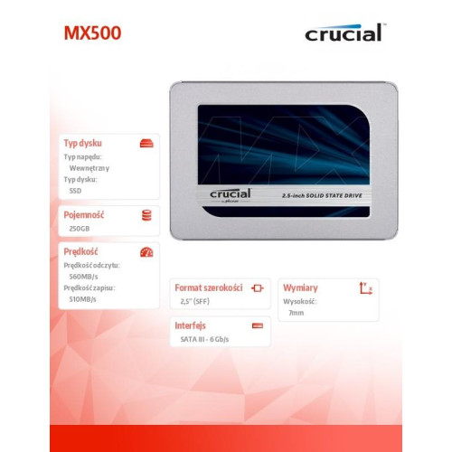 MX500 250GB Sata3 2.5'' 560/510 MB/s-702065
