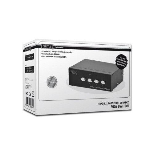 Przełącznik/Switch VGA 4-portowy, 250MHz 1080p 60Hz FHD-721039