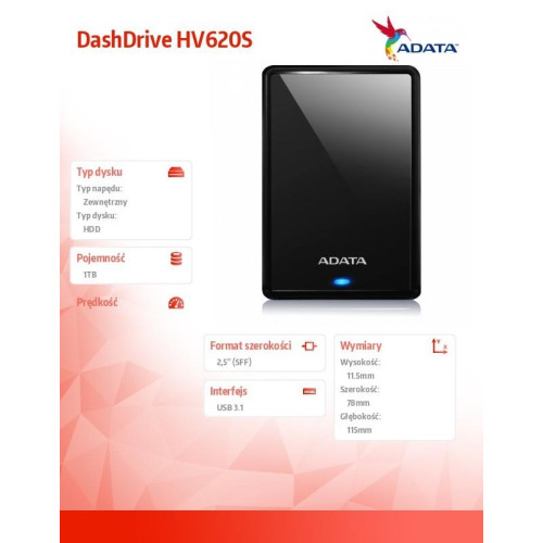 DashDrive HV620S 1TB 2.5'' USB3.1 Slim Czarny-722811