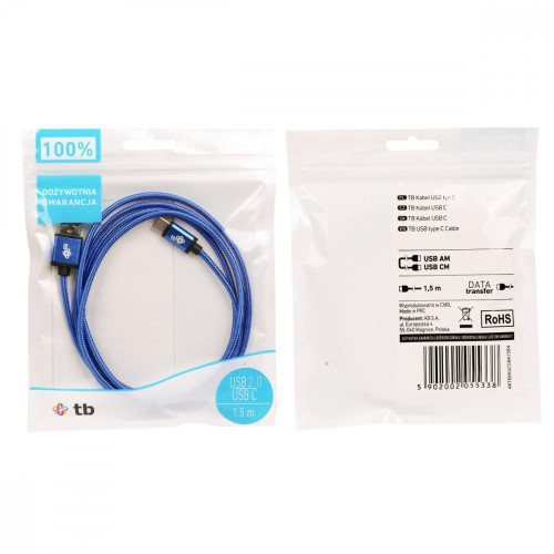 Kabel USB-USB C 1.5m niebieski sznurek -725070