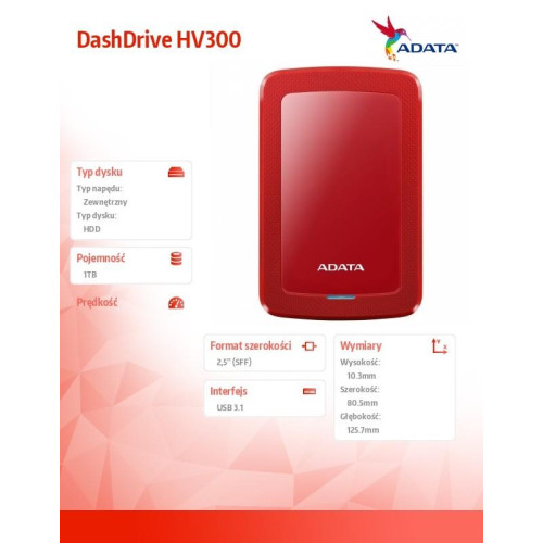 DashDrive HV300 1TB 2.5 USB3.1 Czerwony-727245