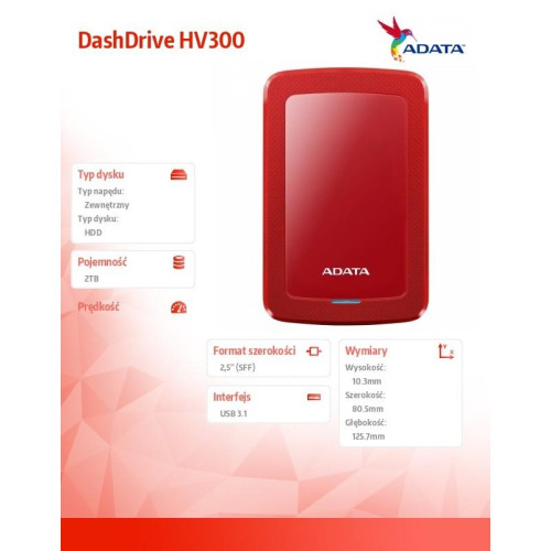 DashDrive HV300 2TB 2.5 USB3.1 Czerwony-727257