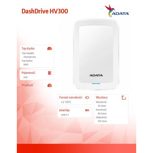 DashDrive HV300 2TB 2.5 USB3.1 Biały-727260