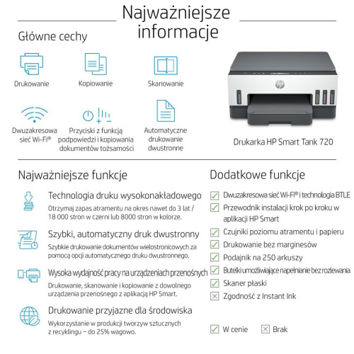 Urządzenie wielofunkcyjne Hp Smart Tank 720-7337210
