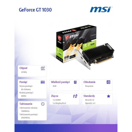 Karta graficzna GeForce GT 1030 OC 2GB DDR4 64BIT HDMI/DP-735131