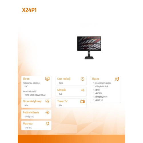 Monitor 24 X24P1 IPS DVI HDMI DP Pivot Głośniki-744573