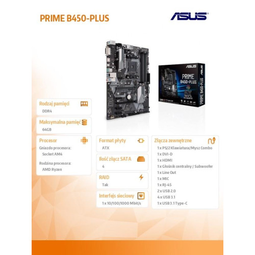 Płyta główna PRIME B450-PLUS AM4 4DDR4 DVI/HDMI/M.2 ATX-747262