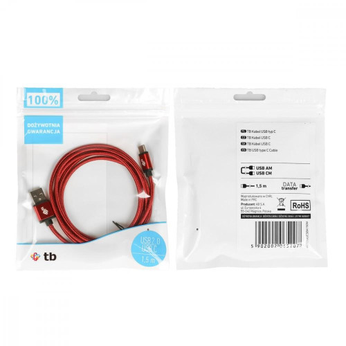 Kabel USB-USB C 1.5m rubinowy sznurek -749234